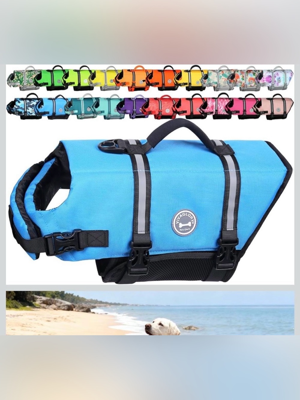 VIVAGLORY Rip Stop Dog Life Vest, Swimming Vest with Handle, Buoyancy for Doggy